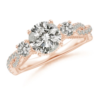7mm KI3 Aeon Vintage Inspired Three Stone Diamond Criss Cross Shank Engagement Ring in Rose Gold