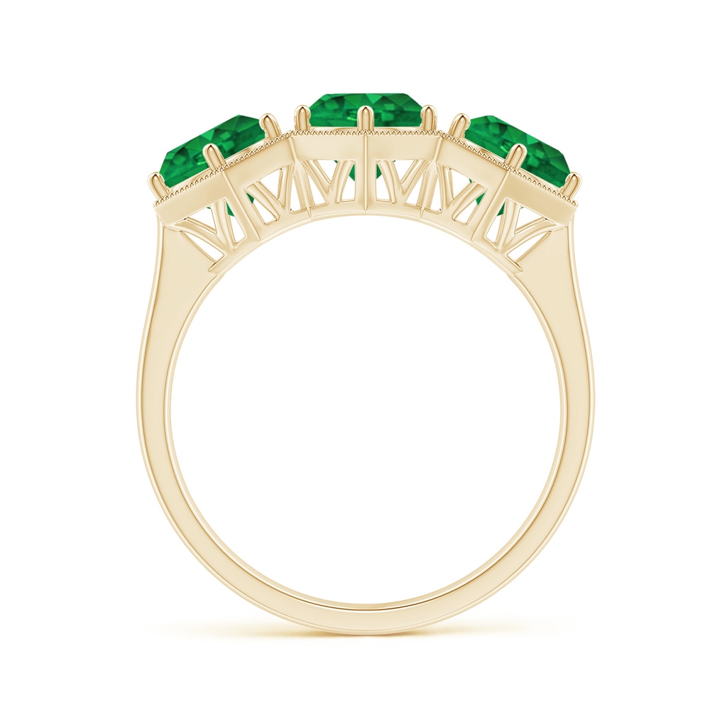 6mm AAA Aeon Art Deco Three Stone Emerald Hexagonal Engagement Ring in Yellow Gold Side-1
