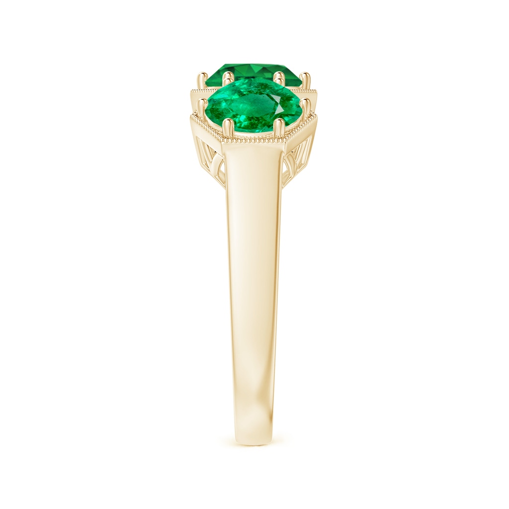 6mm AAA Aeon Art Deco Three Stone Emerald Hexagonal Engagement Ring in Yellow Gold Side-2