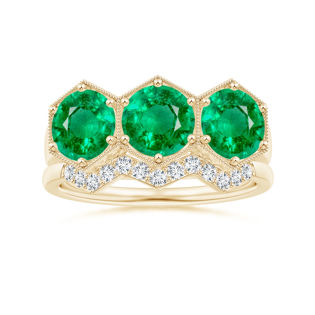 6mm AAA Aeon Art Deco Three Stone Emerald Hexagonal Engagement Ring in Yellow Gold Side-3