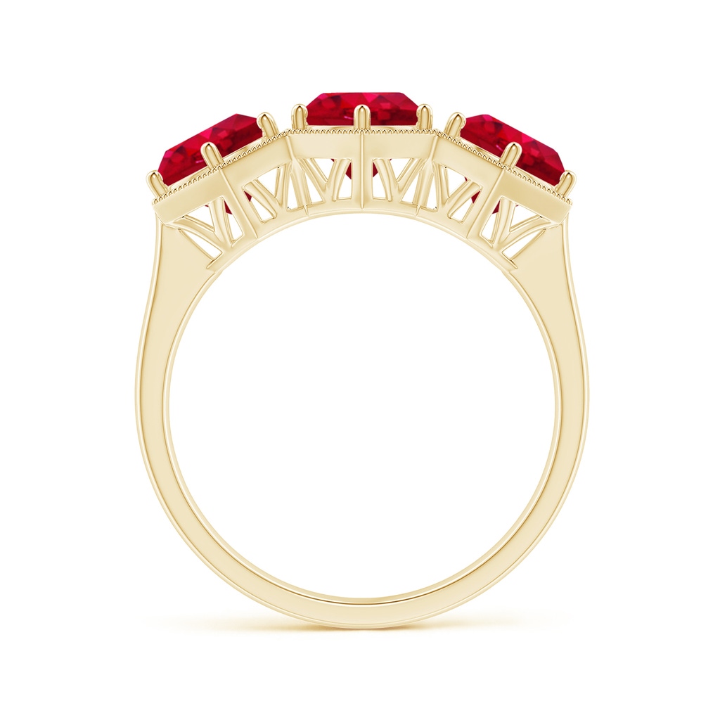6mm AAA Aeon Art Deco Three Stone Ruby Hexagonal Engagement Ring in 18K Yellow Gold Side-1