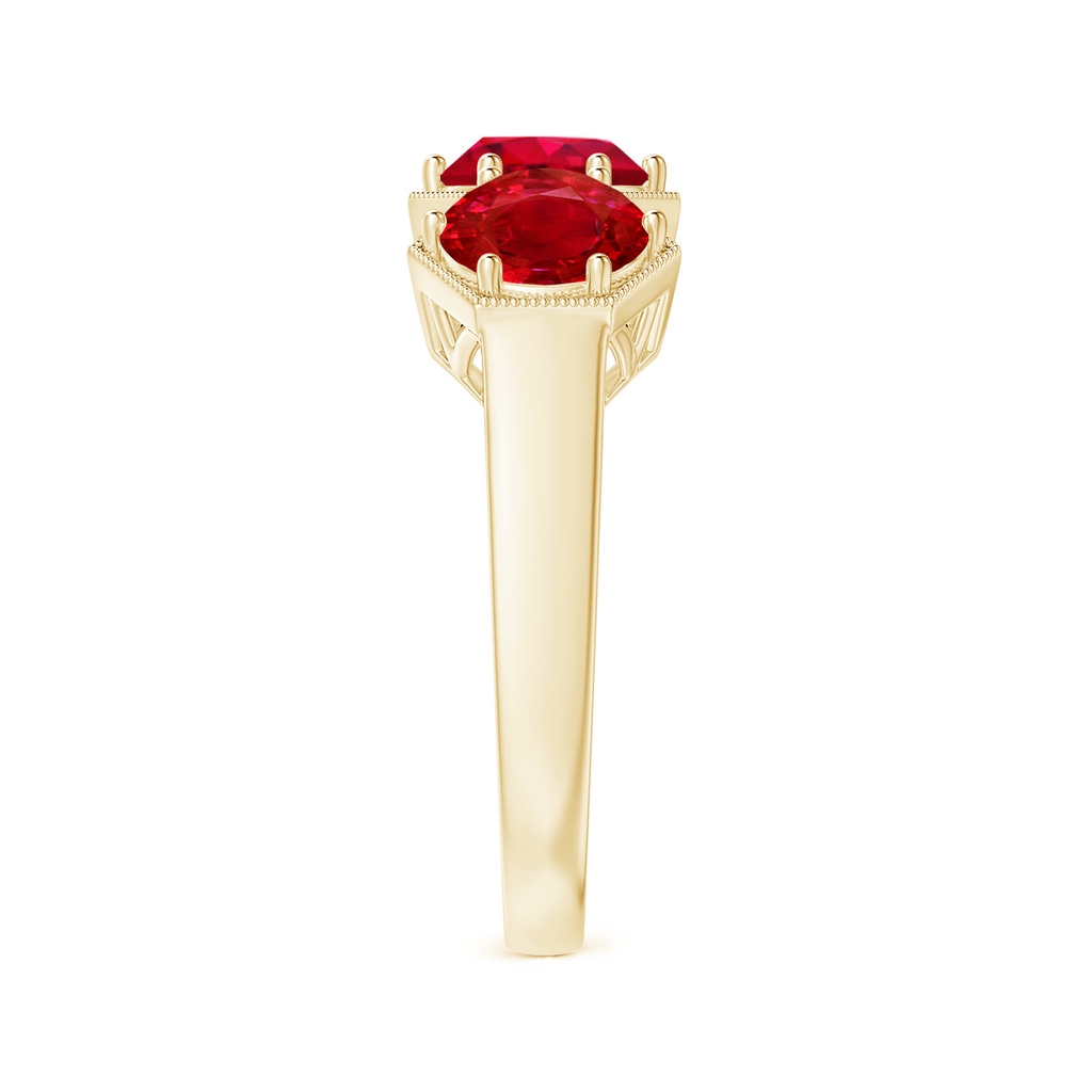 6mm AAA Aeon Art Deco Three Stone Ruby Hexagonal Engagement Ring in 18K Yellow Gold Side-2