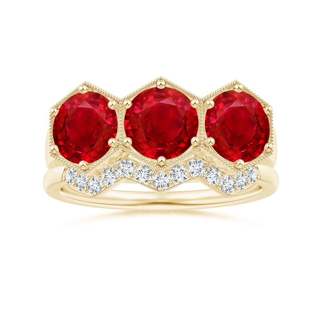 6mm AAA Aeon Art Deco Three Stone Ruby Hexagonal Engagement Ring in 18K Yellow Gold Side-3