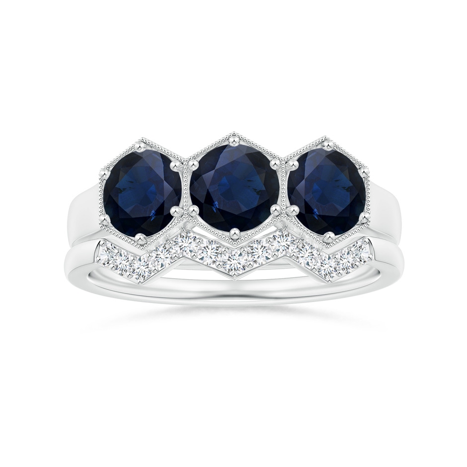 5mm A Aeon Art Deco Three Stone Sapphire Hexagonal Engagement Ring in White Gold side-3