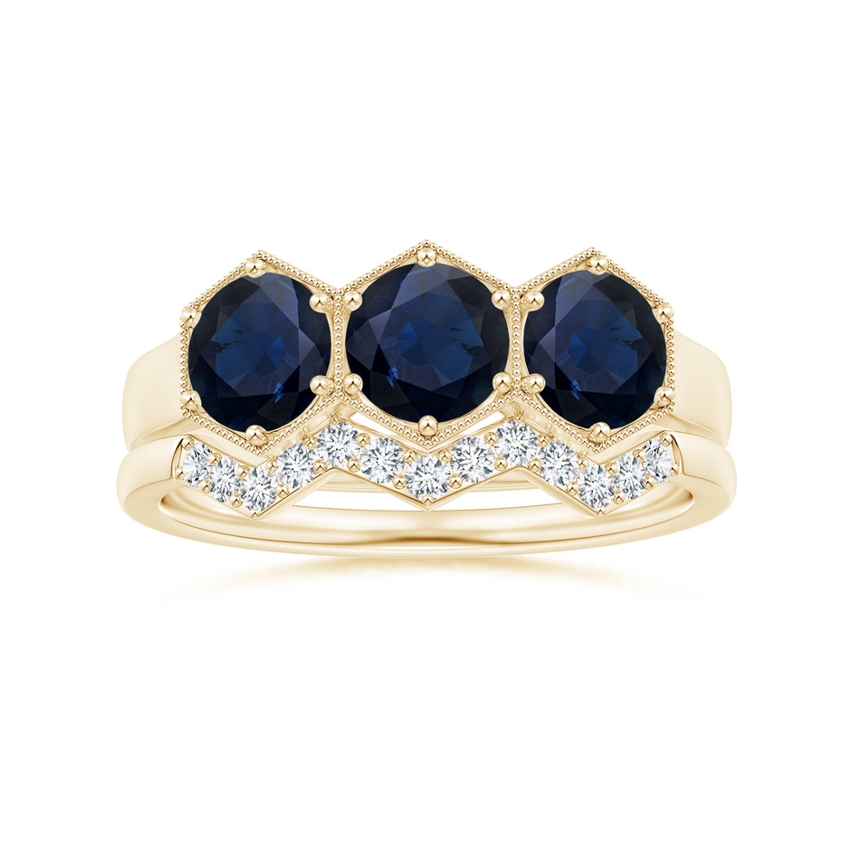 5mm A Aeon Art Deco Three Stone Sapphire Hexagonal Engagement Ring in Yellow Gold side-3