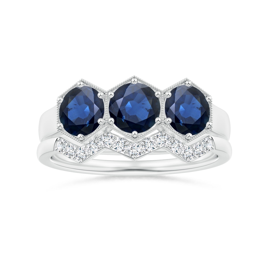 5mm AA Aeon Art Deco Three Stone Sapphire Hexagonal Engagement Ring in White Gold side-3