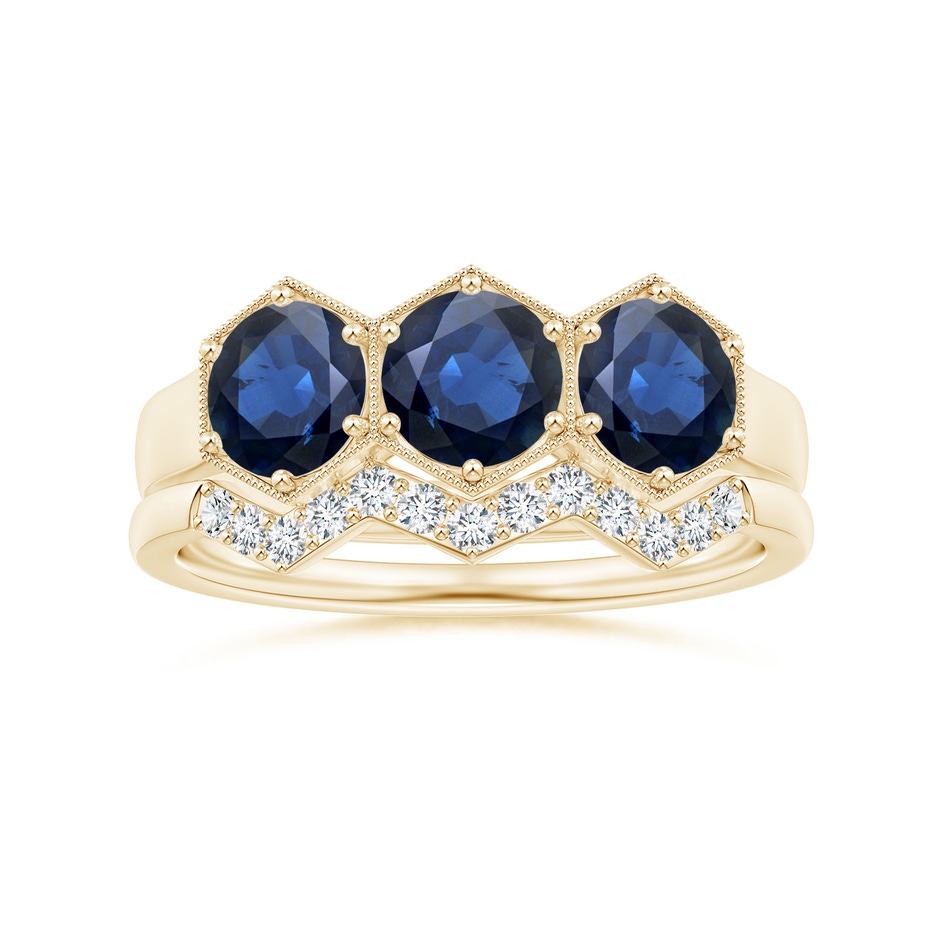 5mm AA Aeon Art Deco Three Stone Sapphire Hexagonal Engagement Ring in Yellow Gold side-3
