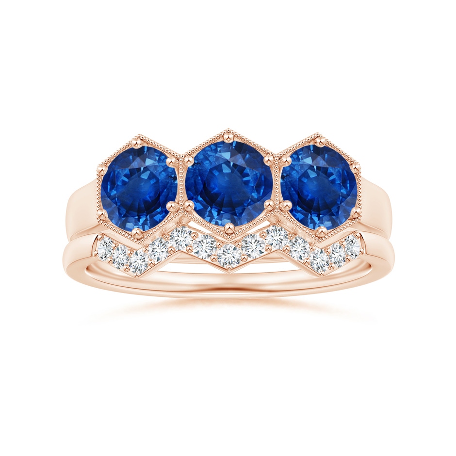 5mm AAA Aeon Art Deco Three Stone Sapphire Hexagonal Engagement Ring in Rose Gold side-3