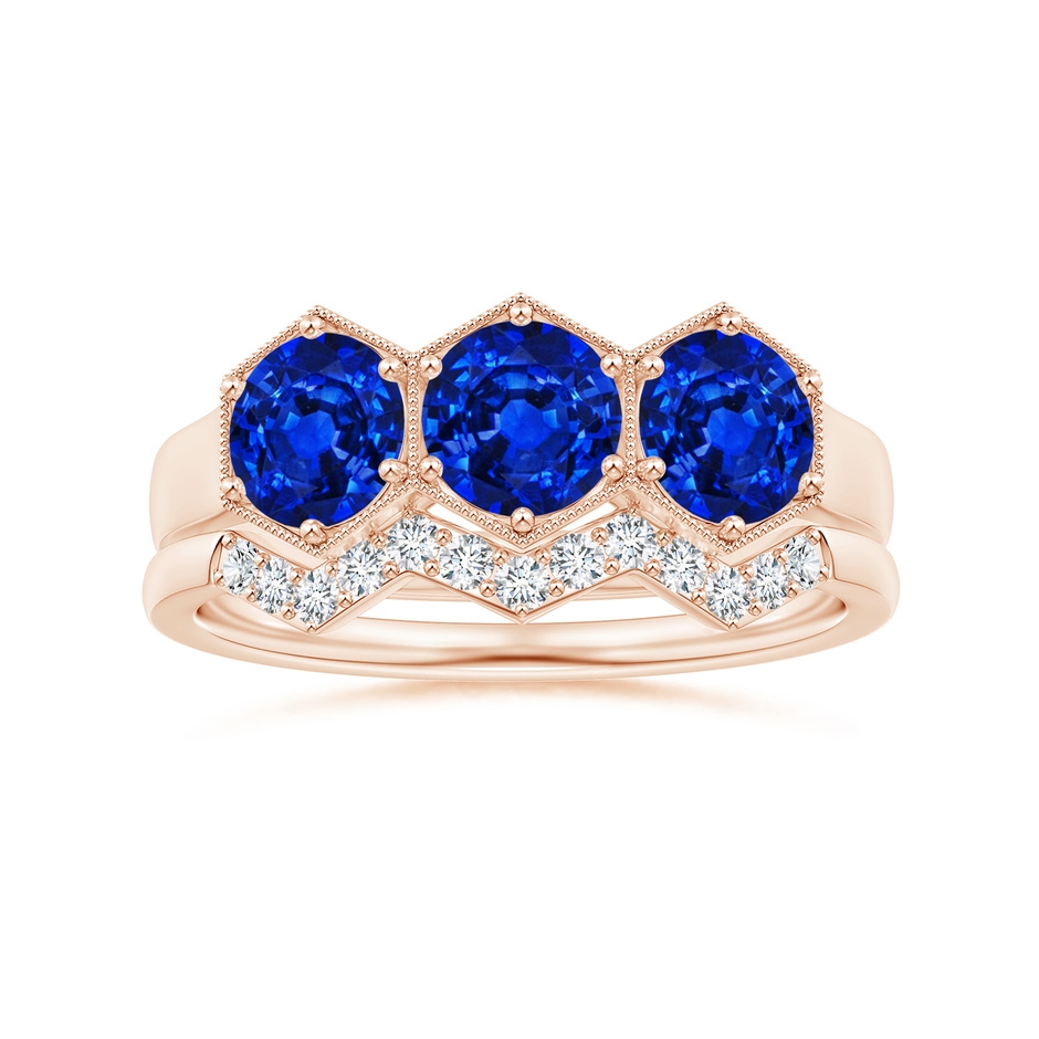 5mm AAAA Aeon Art Deco Three Stone Sapphire Hexagonal Engagement Ring in Rose Gold side-3