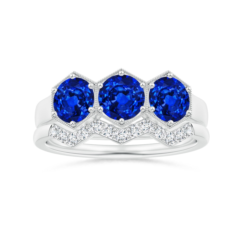 5mm AAAA Aeon Art Deco Three Stone Sapphire Hexagonal Engagement Ring in White Gold side-3
