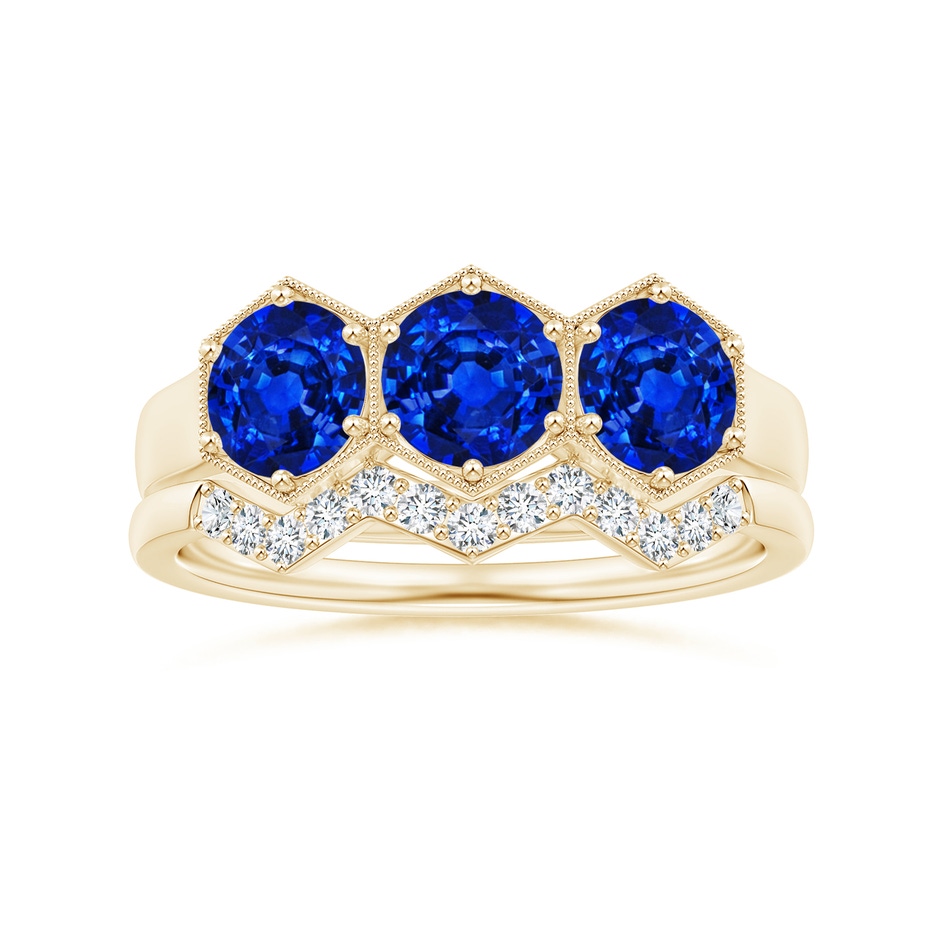 5mm AAAA Aeon Art Deco Three Stone Sapphire Hexagonal Engagement Ring in Yellow Gold side-3