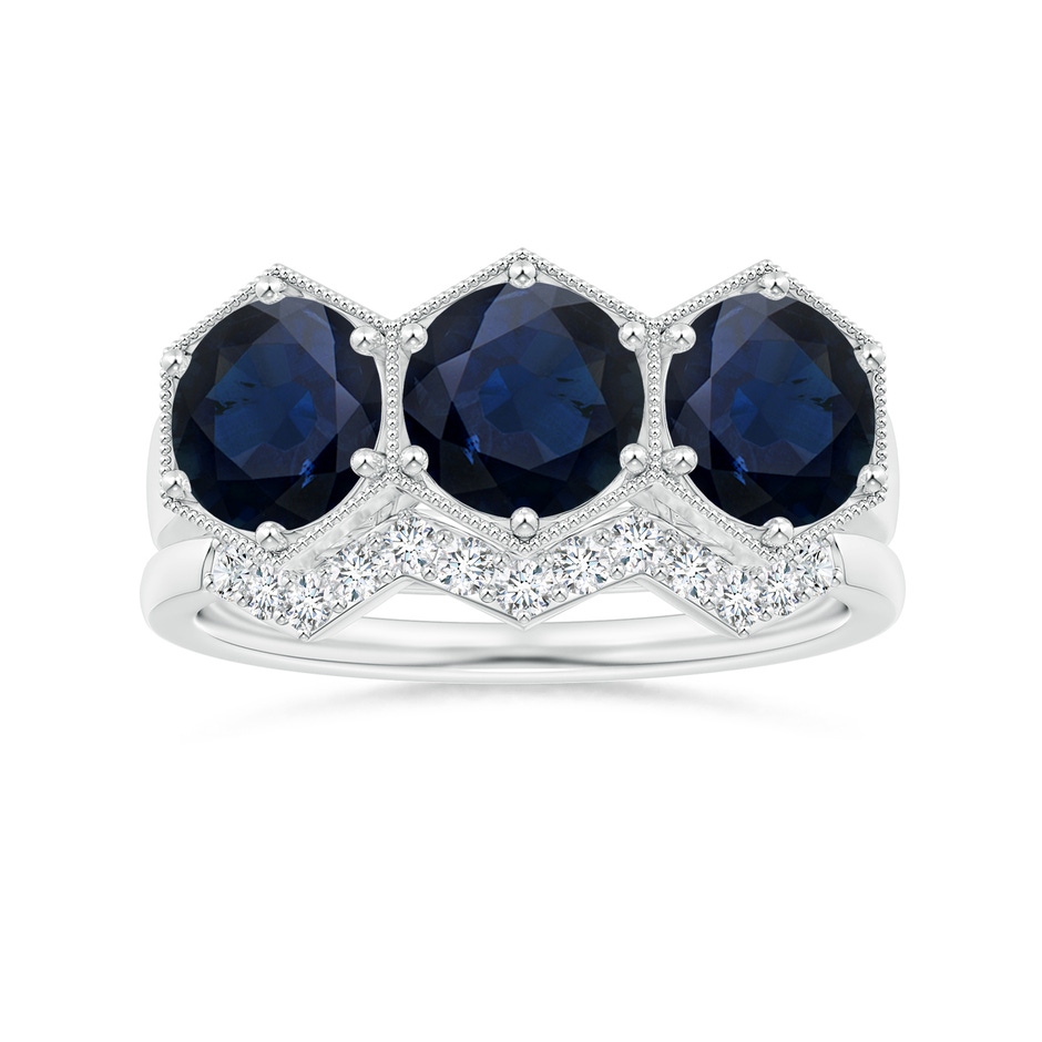6mm A Aeon Art Deco Three Stone Sapphire Hexagonal Engagement Ring in 18K White Gold side-3