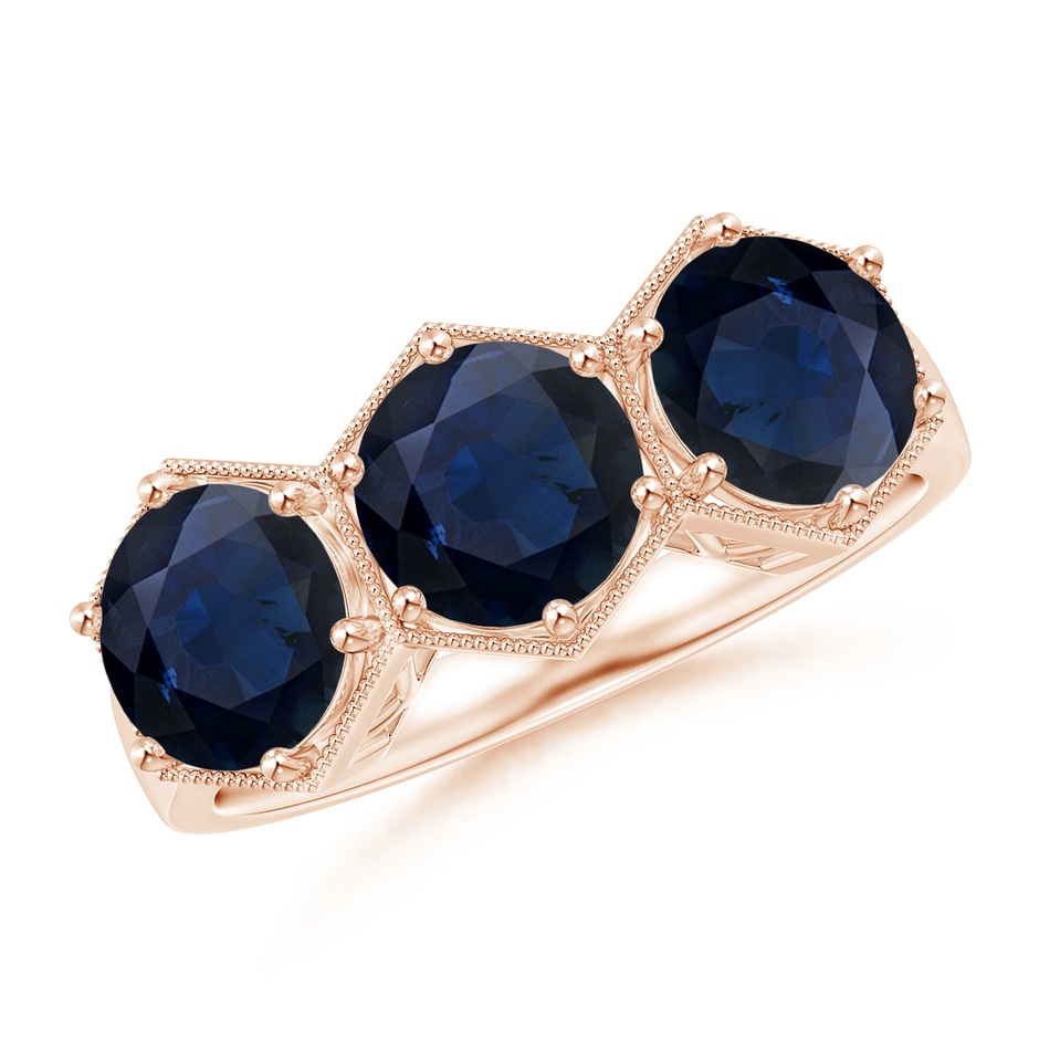 6mm A Aeon Art Deco Three Stone Sapphire Hexagonal Engagement Ring in Rose Gold 
