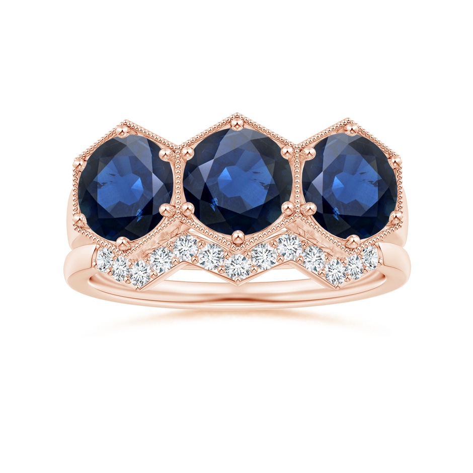 6mm AA Aeon Art Deco Three Stone Sapphire Hexagonal Engagement Ring in 18K Rose Gold side-3
