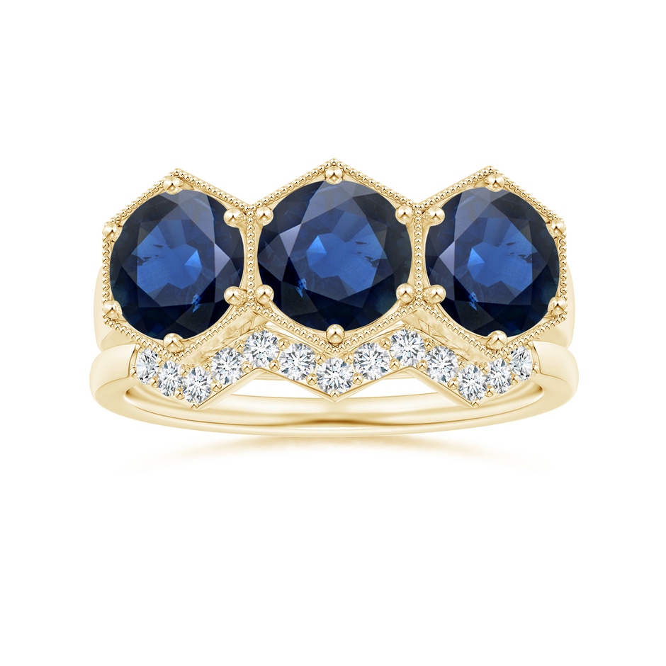 6mm AA Aeon Art Deco Three Stone Sapphire Hexagonal Engagement Ring in 18K Yellow Gold side-3