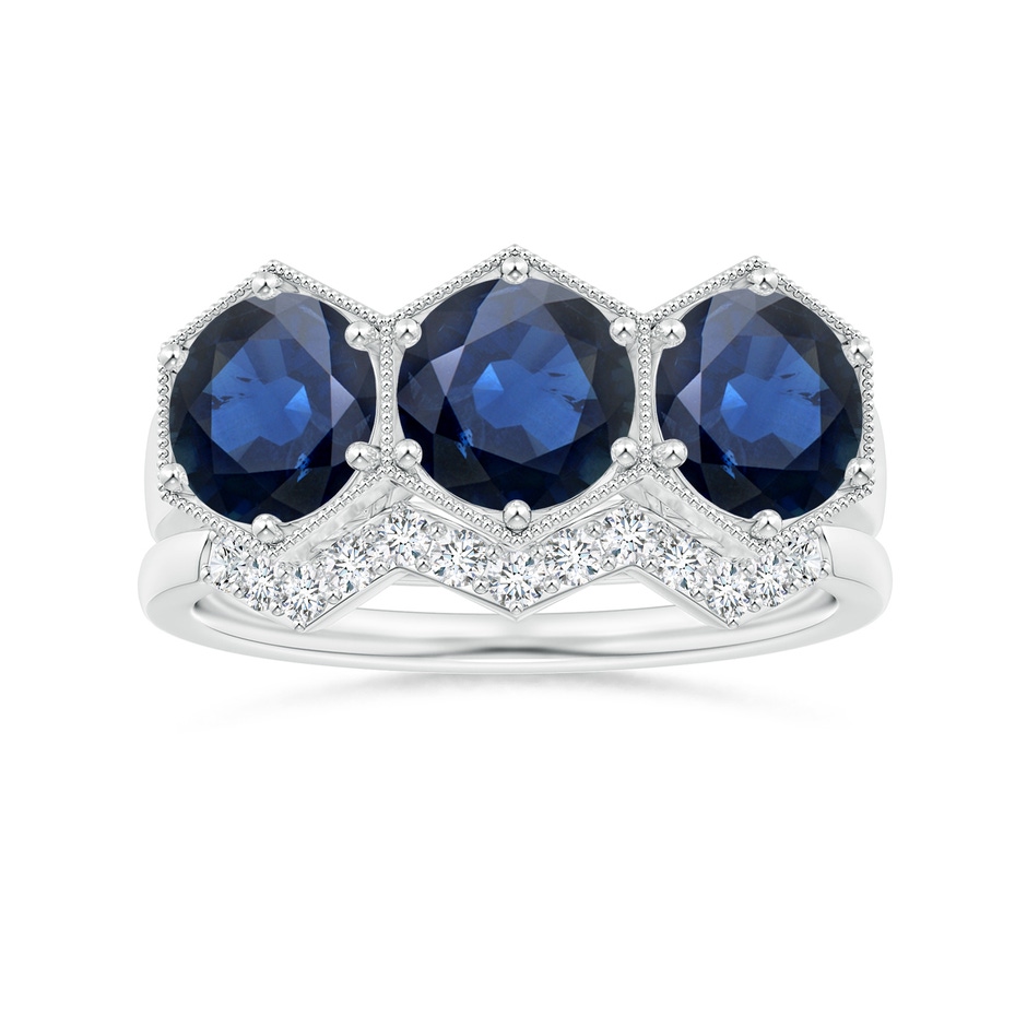 6mm AA Aeon Art Deco Three Stone Sapphire Hexagonal Engagement Ring in White Gold side-3