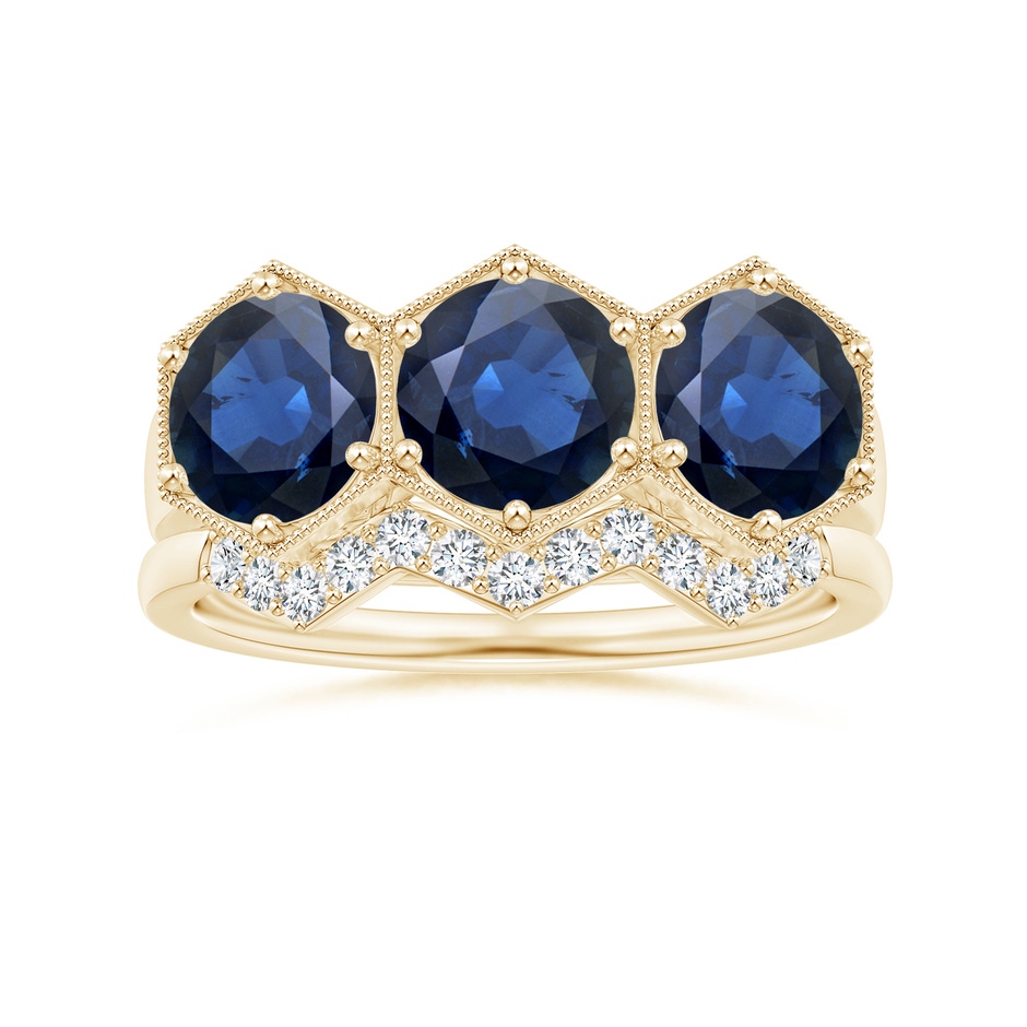 6mm AA Aeon Art Deco Three Stone Sapphire Hexagonal Engagement Ring in Yellow Gold side-3
