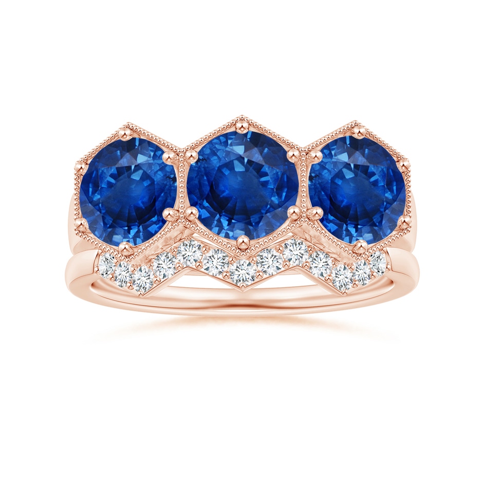 6mm AAA Aeon Art Deco Three Stone Sapphire Hexagonal Engagement Ring in 18K Rose Gold side-3