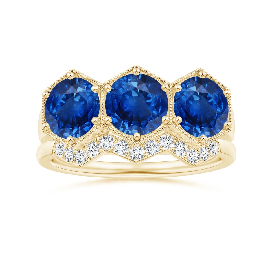 6mm AAA Aeon Art Deco Three Stone Sapphire Hexagonal Engagement Ring in 18K Yellow Gold side-3