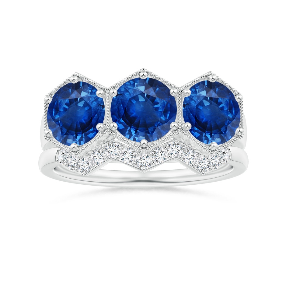 6mm AAA Aeon Art Deco Three Stone Sapphire Hexagonal Engagement Ring in White Gold side-3