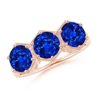 6mm AAAA Aeon Art Deco Three Stone Sapphire Hexagonal Engagement Ring in 18K Rose Gold