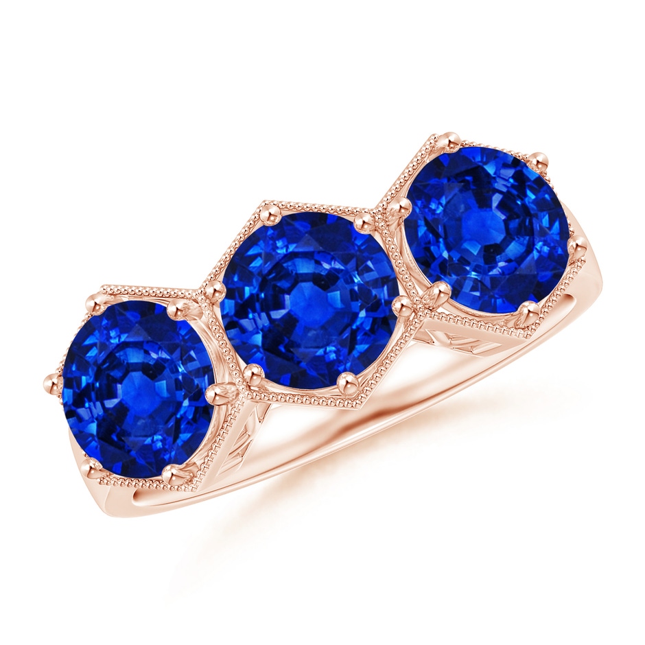 6mm AAAA Aeon Art Deco Three Stone Sapphire Hexagonal Engagement Ring in 18K Rose Gold 