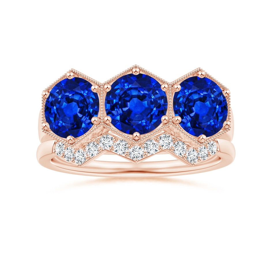 6mm AAAA Aeon Art Deco Three Stone Sapphire Hexagonal Engagement Ring in 18K Rose Gold side-3