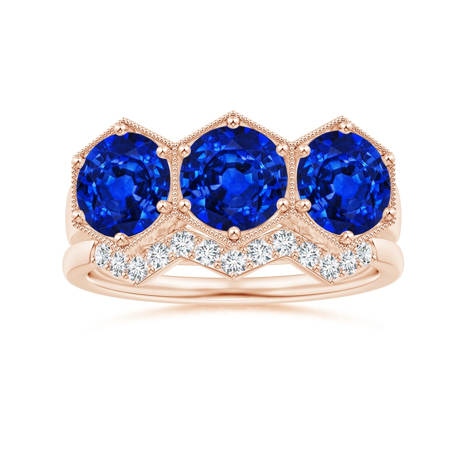 6mm AAAA Aeon Art Deco Three Stone Sapphire Hexagonal Engagement Ring in Rose Gold side-3