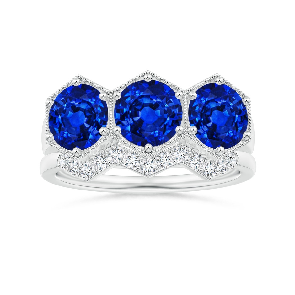 6mm AAAA Aeon Art Deco Three Stone Sapphire Hexagonal Engagement Ring in White Gold side-3