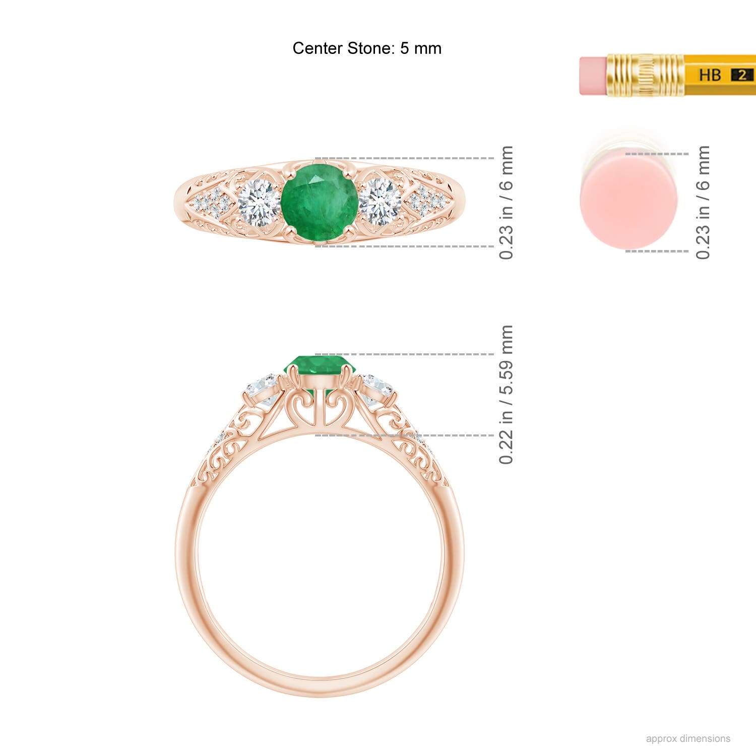 A - Emerald / 0.72 CT / 14 KT Rose Gold