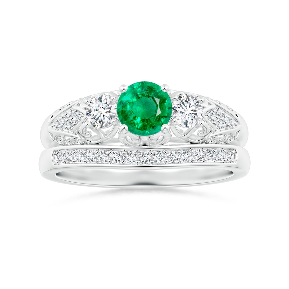 5mm AAA Aeon Vintage Style Emerald and Diamond Three Stone Engagement Ring in White Gold side-3