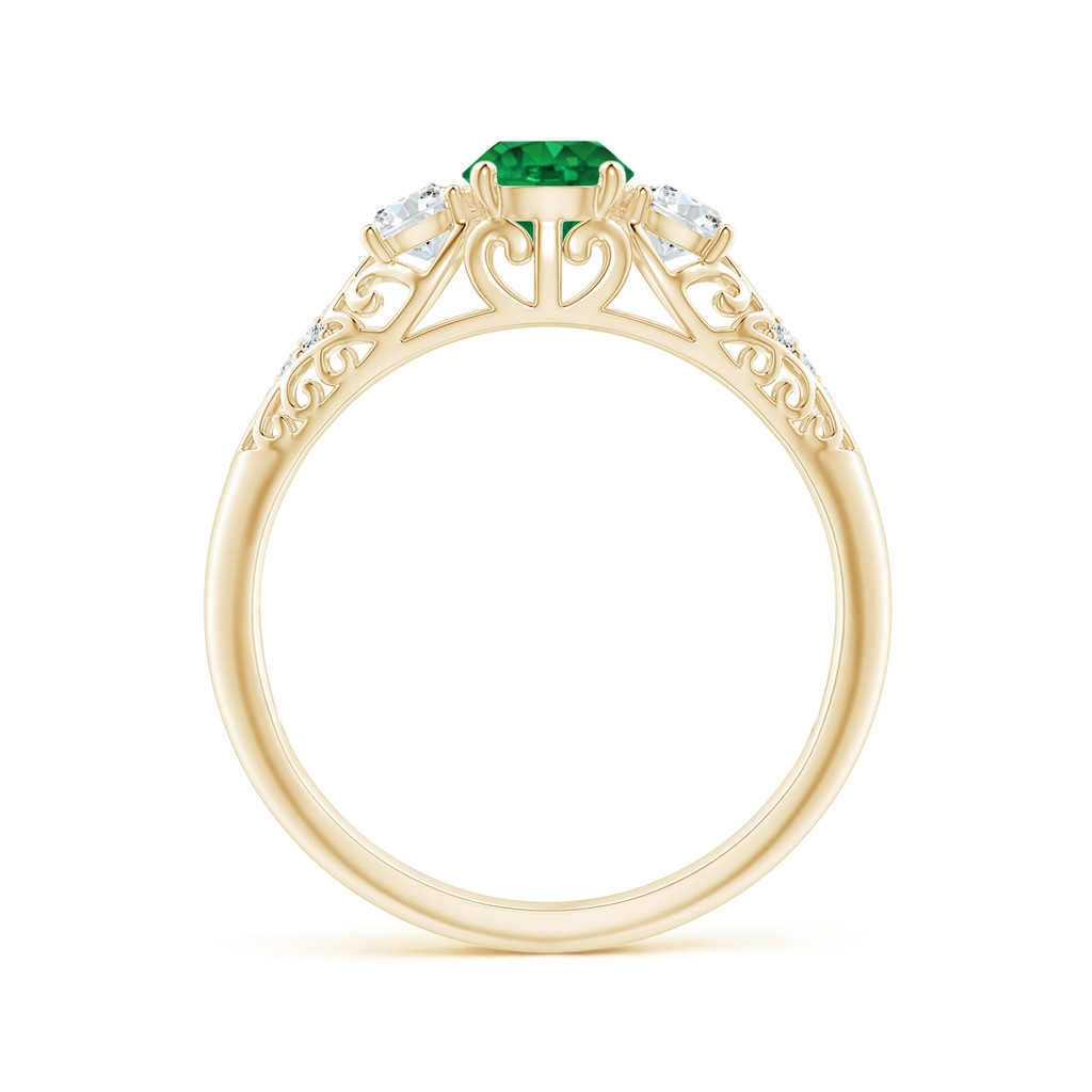 5mm AAA Aeon Vintage Style Emerald and Diamond Three Stone Engagement Ring in Yellow Gold Side-1
