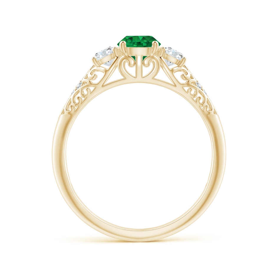 5mm AAA Aeon Vintage Style Emerald and Diamond Three Stone Engagement Ring in Yellow Gold side-1