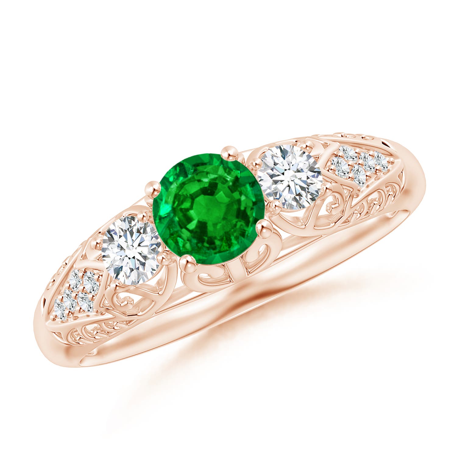 AAAA - Emerald / 0.72 CT / 14 KT Rose Gold