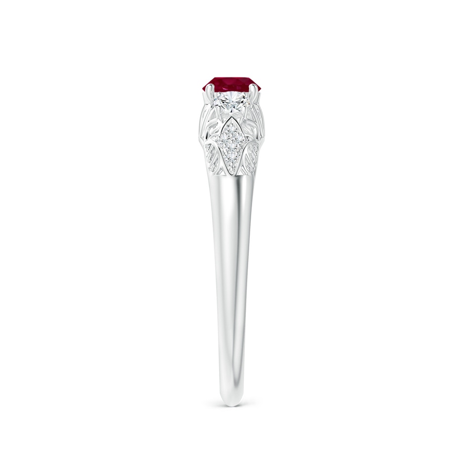 4mm A Aeon Vintage Style Ruby and Diamond Three Stone Engagement Ring in White Gold side-2