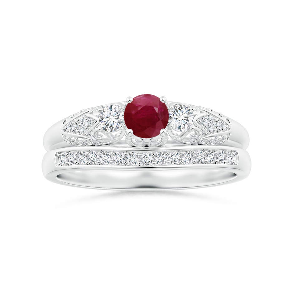 4mm A Aeon Vintage Style Ruby and Diamond Three Stone Engagement Ring in White Gold side-3