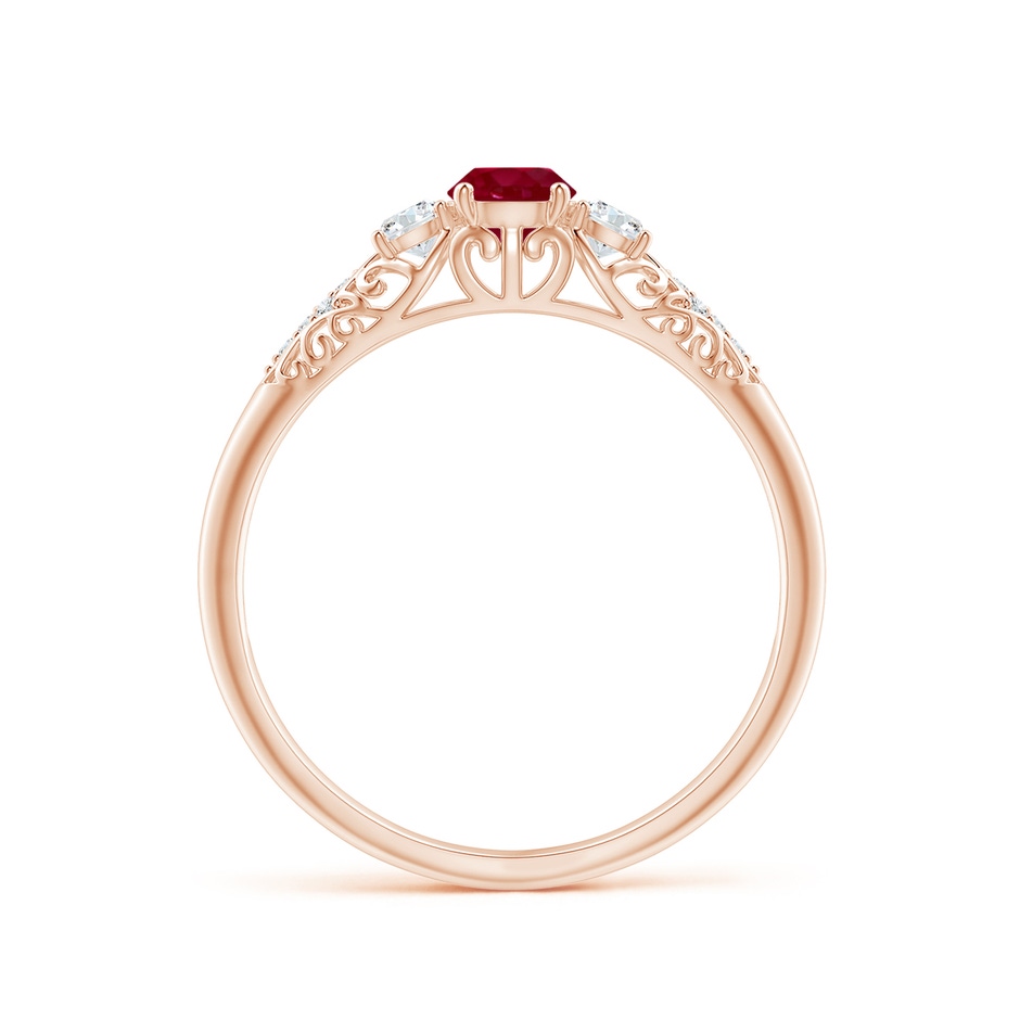 4mm AA Aeon Vintage Style Ruby and Diamond Three Stone Engagement Ring in Rose Gold side-1