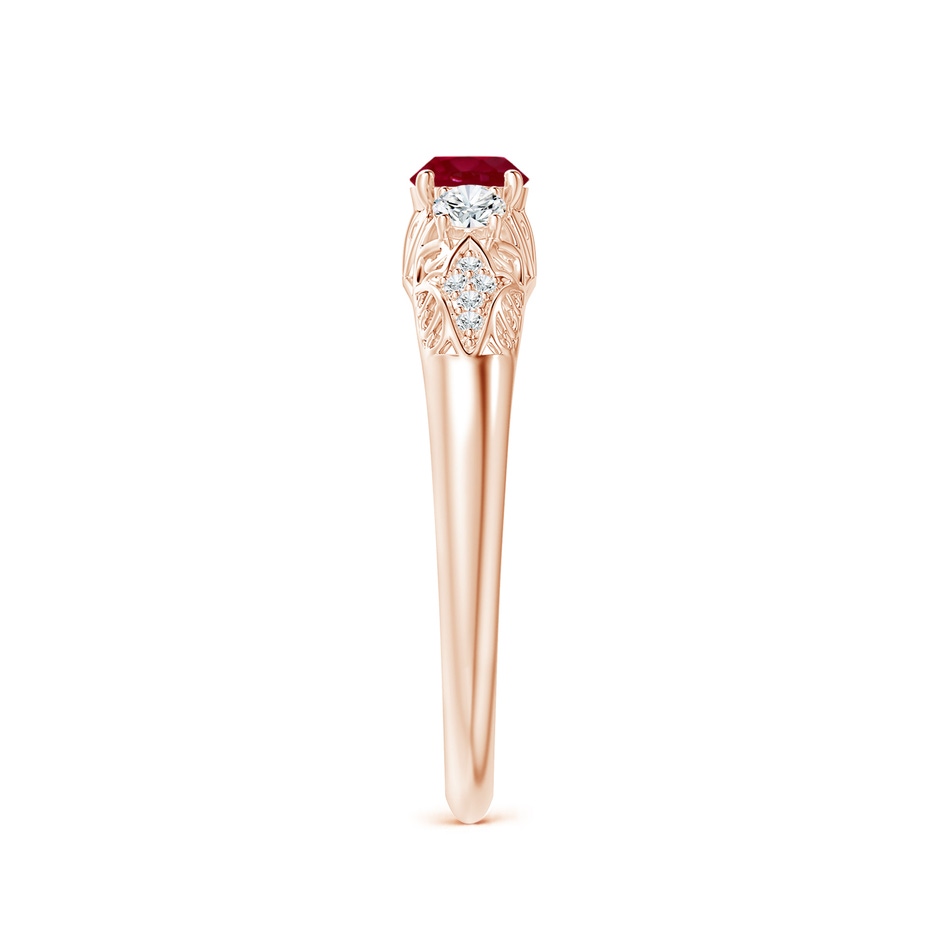 4mm AA Aeon Vintage Style Ruby and Diamond Three Stone Engagement Ring in Rose Gold side-2