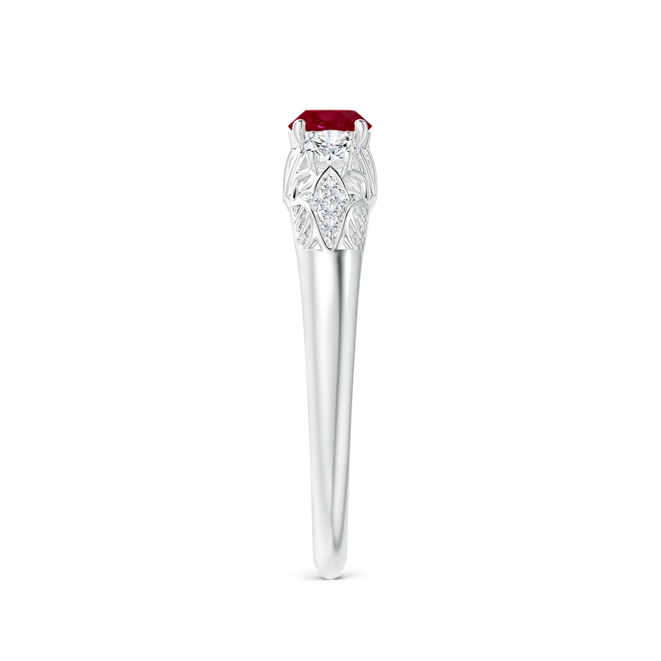 4mm AA Aeon Vintage Style Ruby and Diamond Three Stone Engagement Ring in White Gold side-2