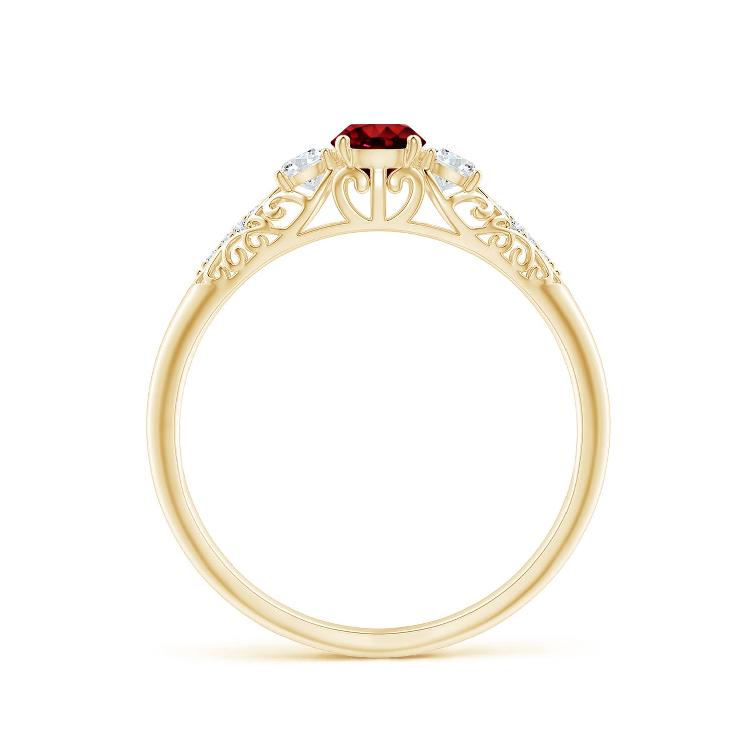 4mm AAAA Aeon Vintage Style Ruby and Diamond Three Stone Engagement Ring in 18CT Yellow Gold - side 2