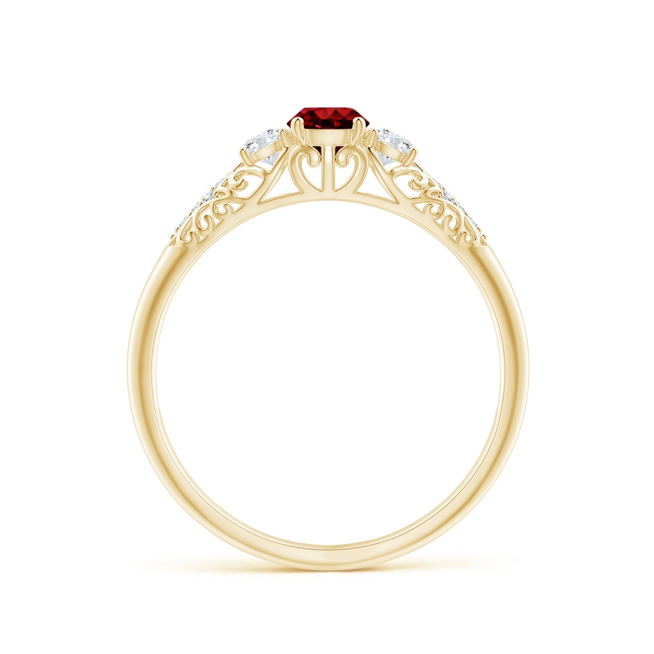 4mm AAAA Aeon Vintage Style Ruby and Diamond Three Stone Engagement Ring in 18K Yellow Gold side-1