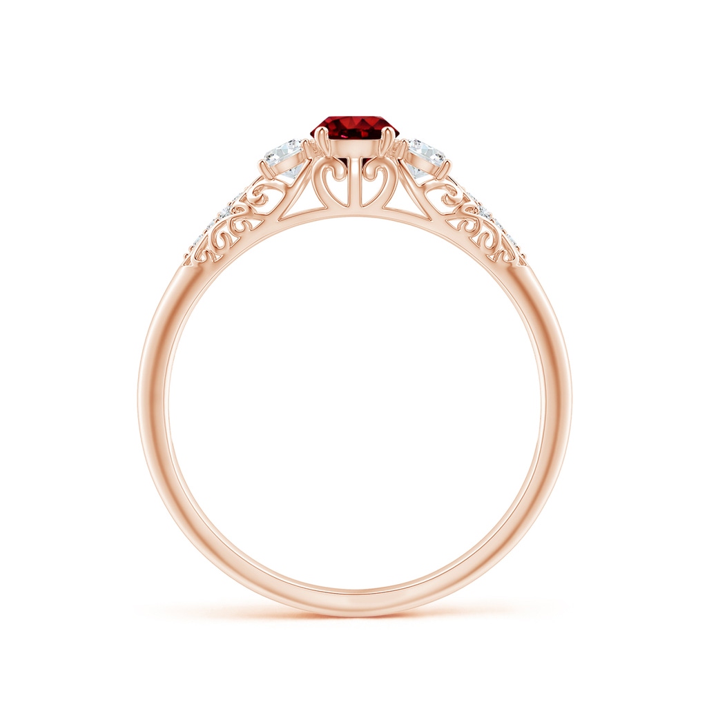 4mm AAAA Aeon Vintage Style Ruby and Diamond Three Stone Engagement Ring in Rose Gold Side-1