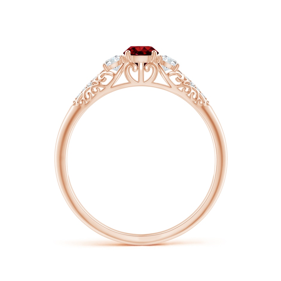 4mm AAAA Aeon Vintage Style Ruby and Diamond Three Stone Engagement Ring in Rose Gold side-1