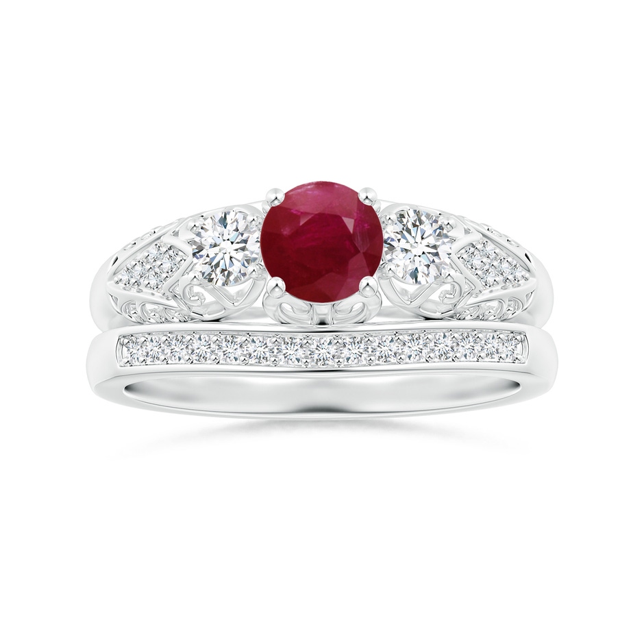 5mm A Aeon Vintage Style Ruby and Diamond Three Stone Engagement Ring in White Gold side-3