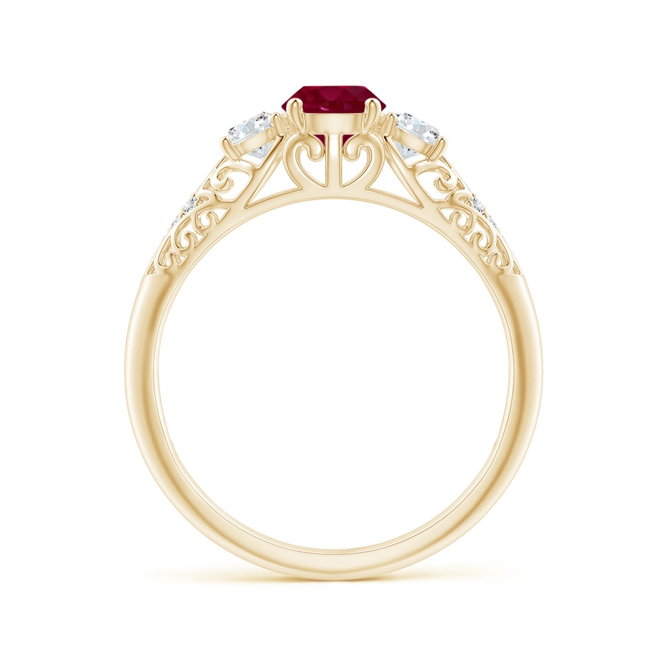 5mm A Aeon Vintage Style Ruby and Diamond Three Stone Engagement Ring in Yellow Gold side-1