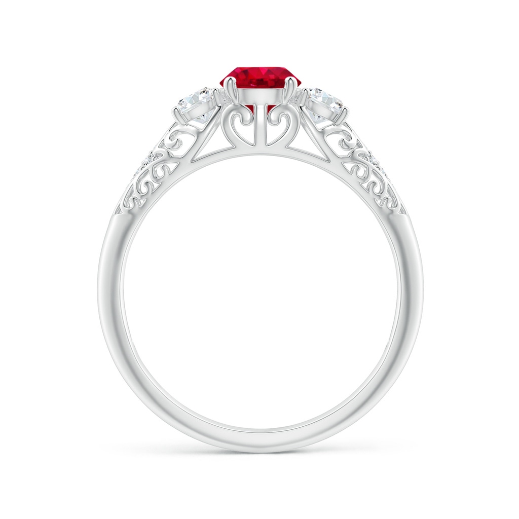 5mm AAA Aeon Vintage Style Ruby and Diamond Three Stone Engagement Ring in 18K White Gold Side-1