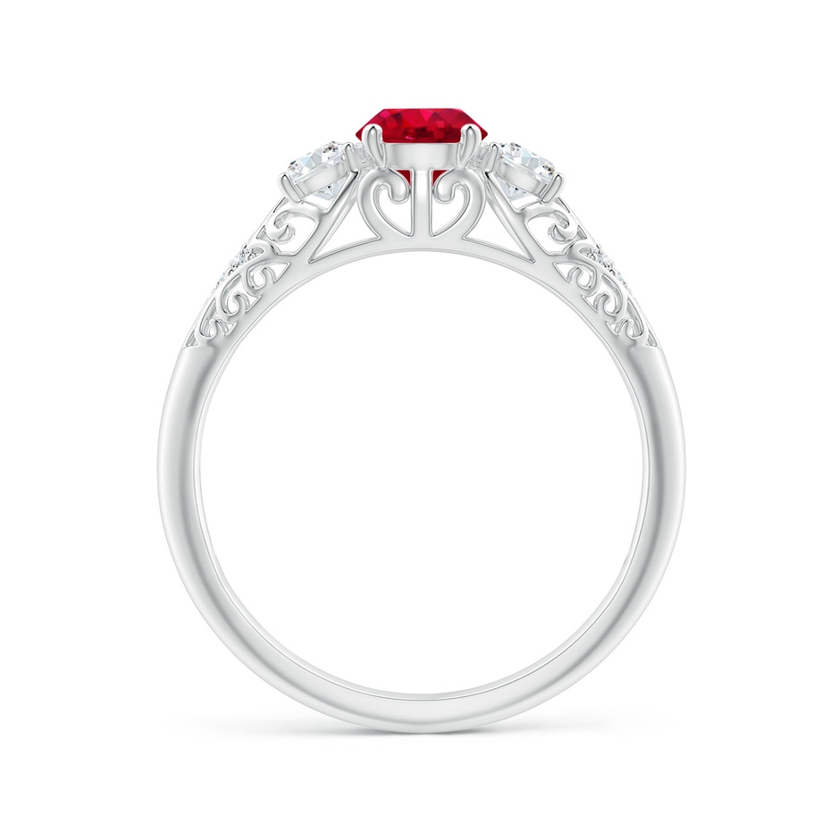 5mm AAA Aeon Vintage Style Ruby and Diamond Three Stone Engagement Ring in White Gold side-1