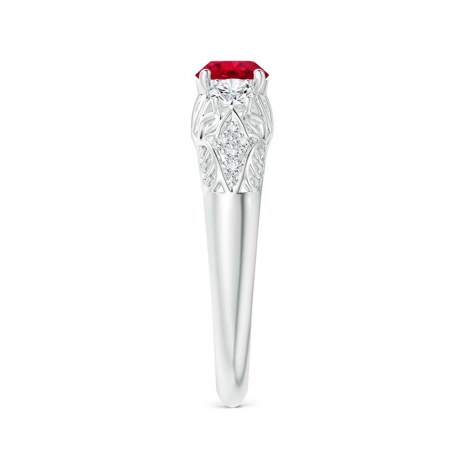 5mm AAA Aeon Vintage Style Ruby and Diamond Three Stone Engagement Ring in White Gold side-2