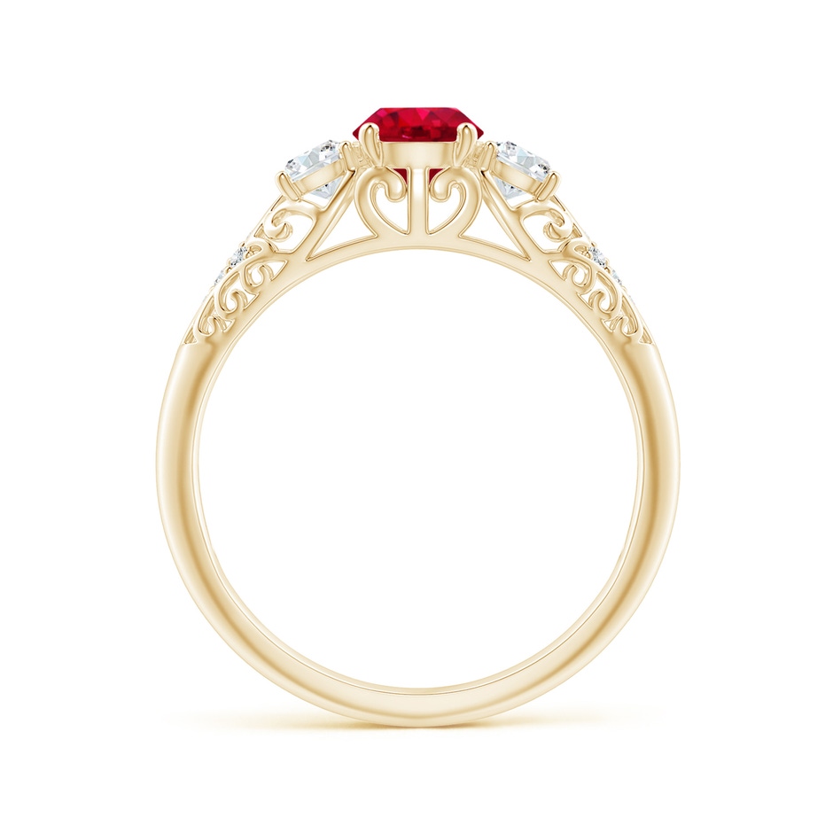 5mm AAA Aeon Vintage Style Ruby and Diamond Three Stone Engagement Ring in Yellow Gold side-1