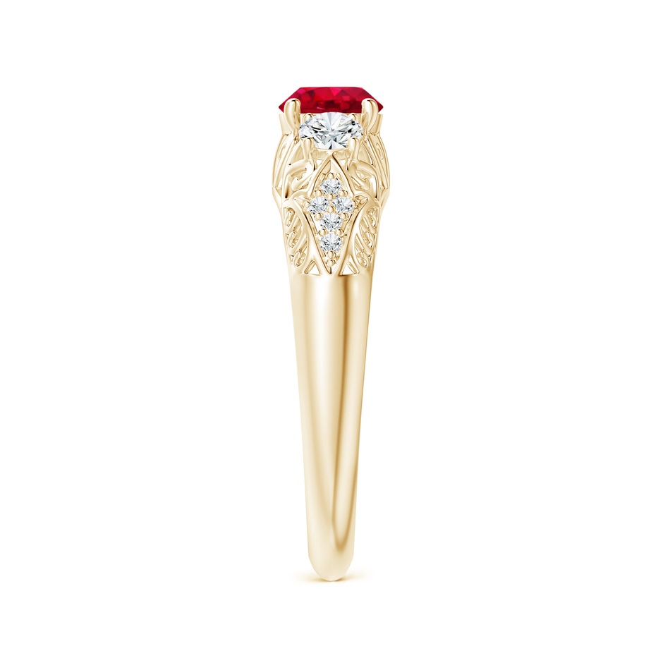 5mm AAA Aeon Vintage Style Ruby and Diamond Three Stone Engagement Ring in Yellow Gold side-2